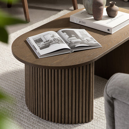 Table basse ovale Maru, chêne argenté