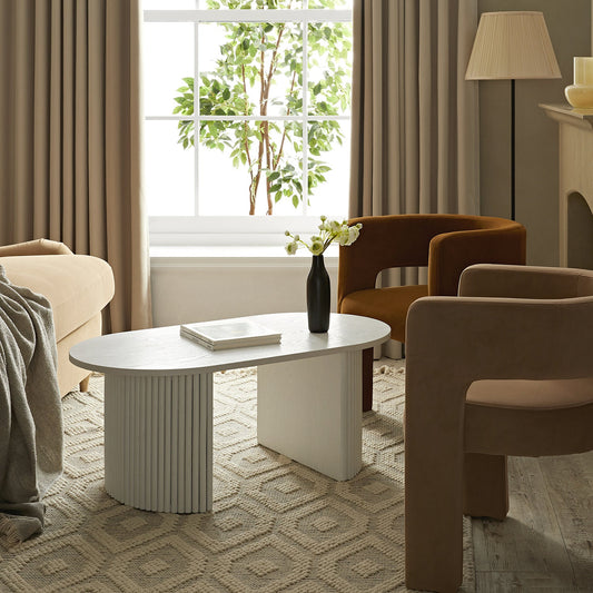 Table basse ovale Maru, blanc délavé