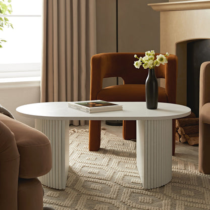 Table basse ovale Maru, blanc délavé