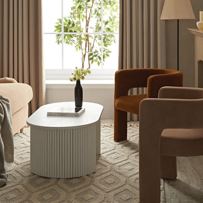 Table basse ovale Maru, blanc délavé