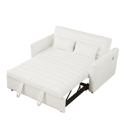 Canapé-lit convertible deux places en tissu bouclé beige 55,12 avec dossier réglable et 2 coussins lombaires pour salon