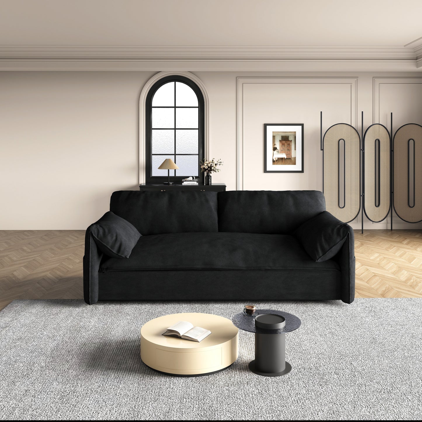 Canapé-lit gigogne 3 en 1 en velours noir 63,8 cm avec rangement latéral pour salon