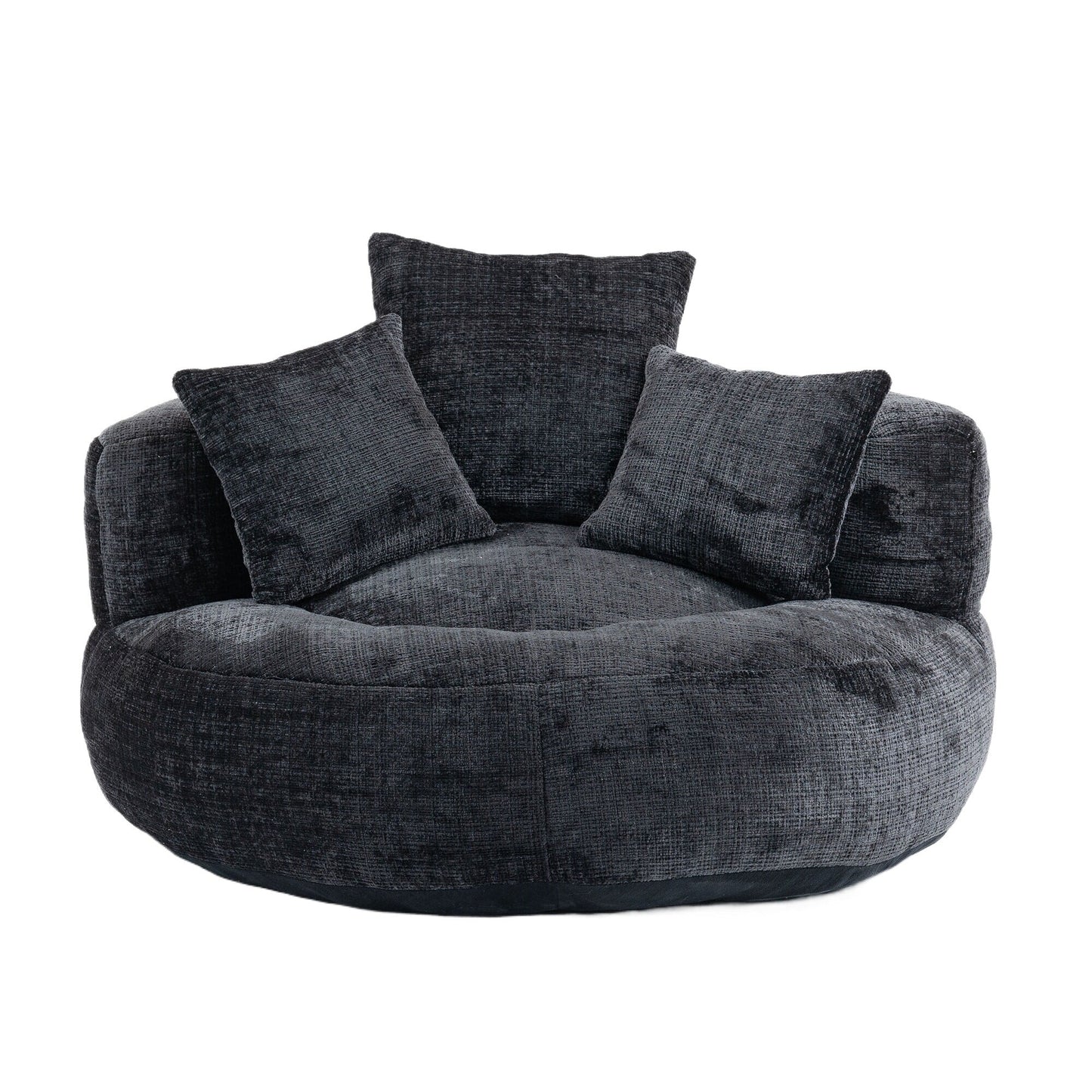 Pouf poire géant noir surdimensionné en chenille de 42,52 pouces avec trois coussins pour chambre à coucher