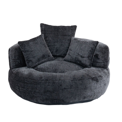 Pouf poire géant noir surdimensionné en chenille de 42,52 pouces avec trois coussins pour chambre à coucher