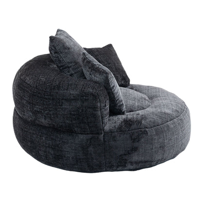 Pouf poire géant noir surdimensionné en chenille de 42,52 pouces avec trois coussins pour chambre à coucher