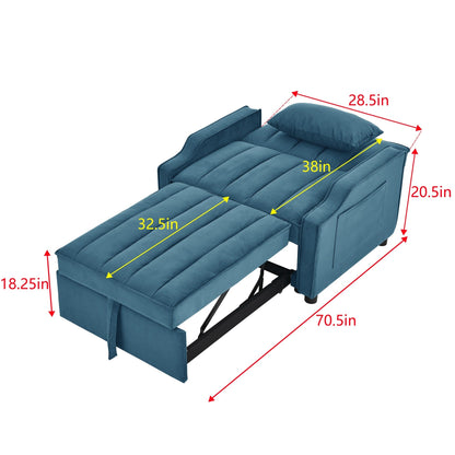 Canapé-lit convertible une place en velours bleu avec lit gigogne