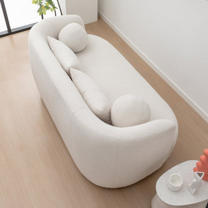 Canapé 2 places KINWELL en tissu bouclé avec coussins