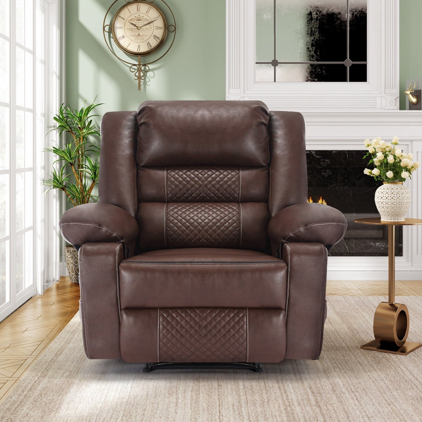Fauteuil inclinable manuel marron avec massage en 8 points, fonction chauffante et structure robuste pour un confort optimal au salon