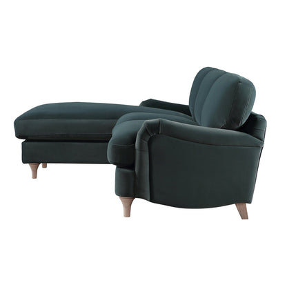 Canapé Daphnis en velours bleu égéen, grande chaise longue orientée à gauche