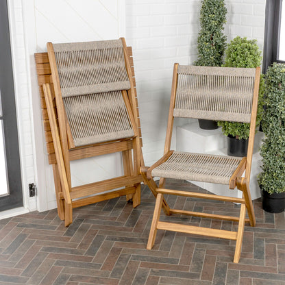 Ensemble bistro pliant d'extérieur 3 pièces en bois d'acacia Cadiz Modern Coastal, par JONATHAN Y