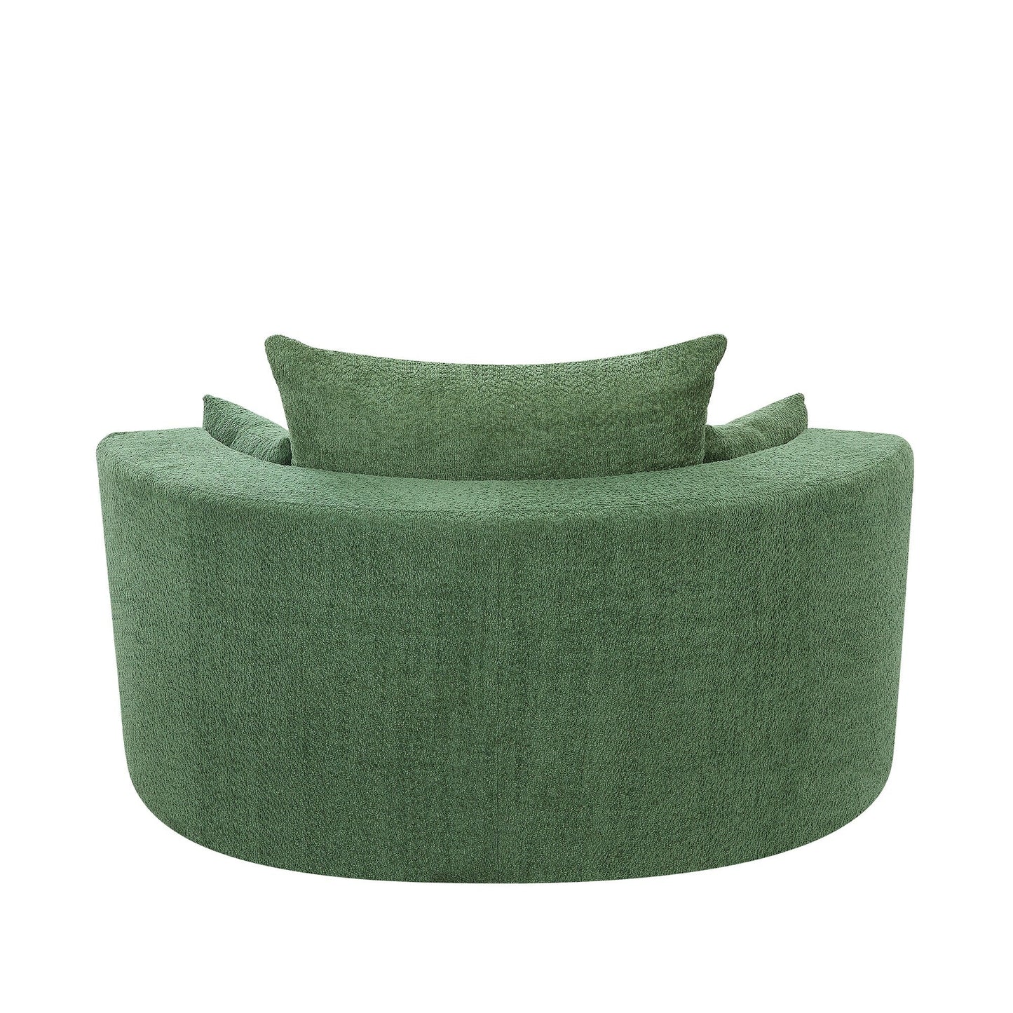 Fauteuil lounge rond en chenille, avec accoudoirs et base pivotante à 360° et 3 coussins amovibles