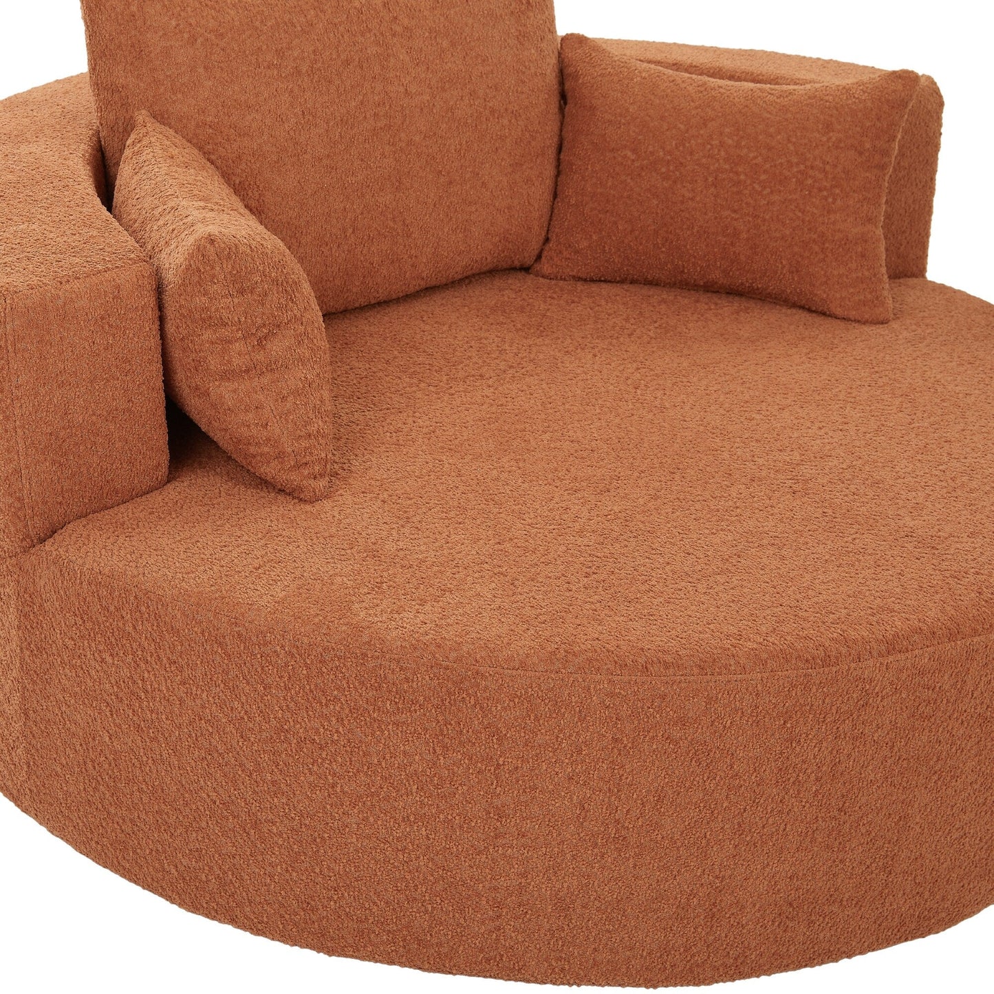 Fauteuil lounge rond en chenille, avec accoudoirs et base pivotante à 360° et 3 coussins amovibles