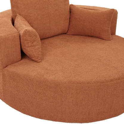 Fauteuil lounge rond en chenille, avec accoudoirs et base pivotante à 360° et 3 coussins amovibles
