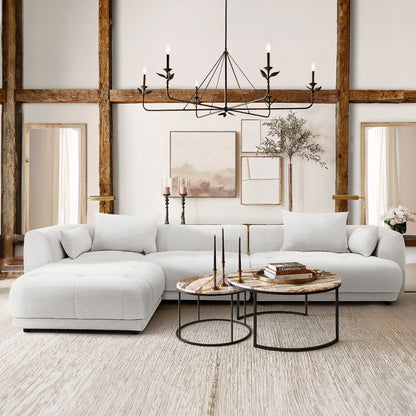 Canapé d'angle modulaire Cloud 144 avec pouf - Canapé de salon en tissu chenille moelleux