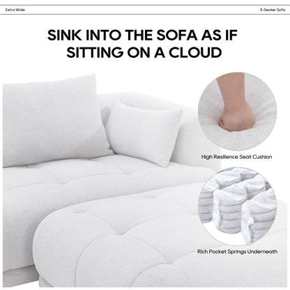 Canapé d'angle modulaire Cloud 144 avec pouf - Canapé de salon en tissu chenille moelleux