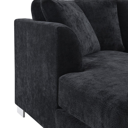 Canapé d'angle Cloud, ensemble de canapé de luxe en forme de L avec 2 coussins offerts, mobilier d'intérieur 4 places en chenille avec méridienne surdimensionnée