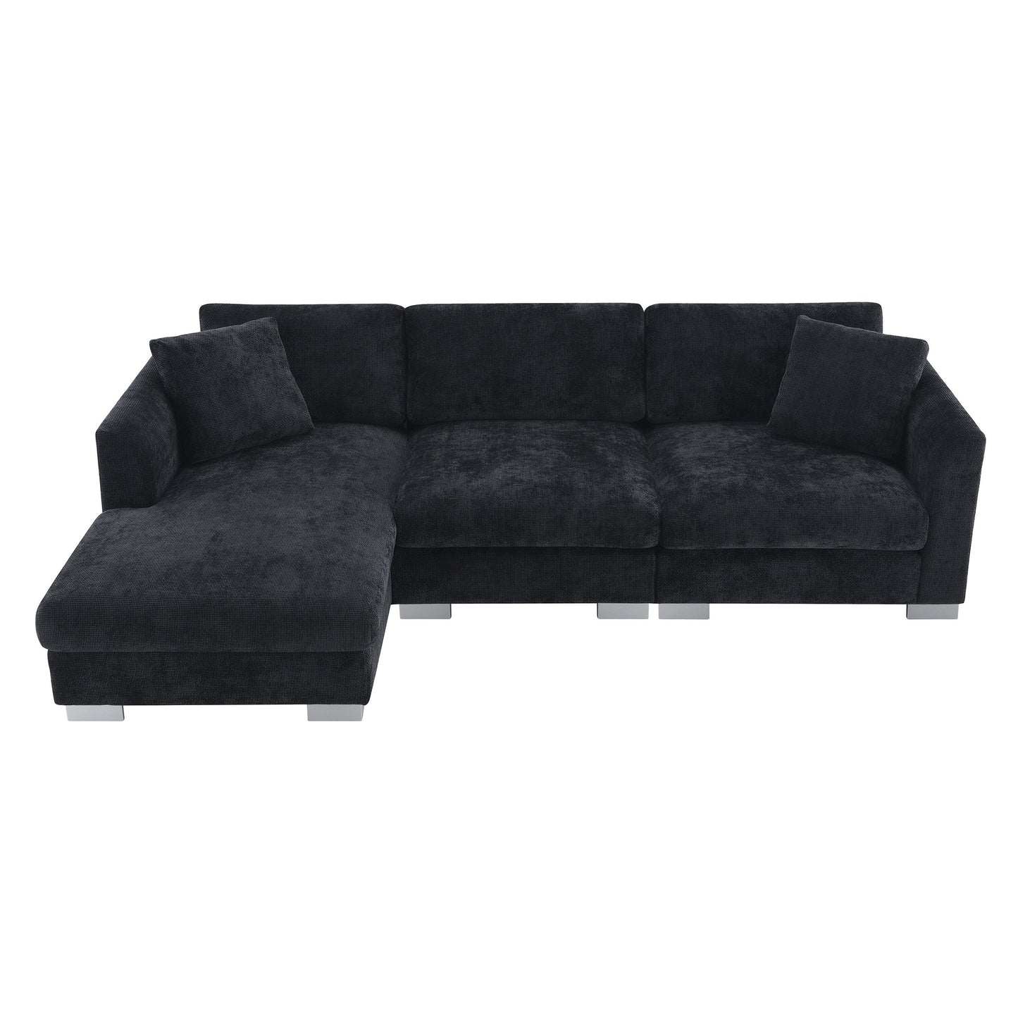 Canapé d'angle Cloud, ensemble de canapé de luxe en forme de L avec 2 coussins offerts, mobilier d'intérieur 4 places en chenille avec méridienne surdimensionnée