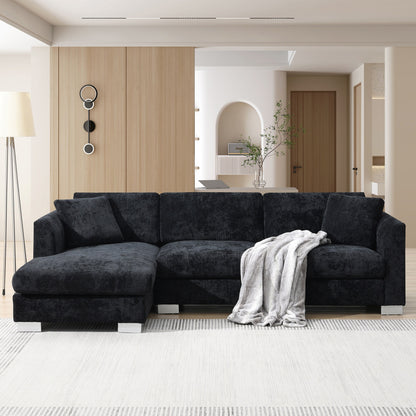 Canapé d'angle Cloud, ensemble de canapé de luxe en forme de L avec 2 coussins offerts, mobilier d'intérieur 4 places en chenille avec méridienne surdimensionnée