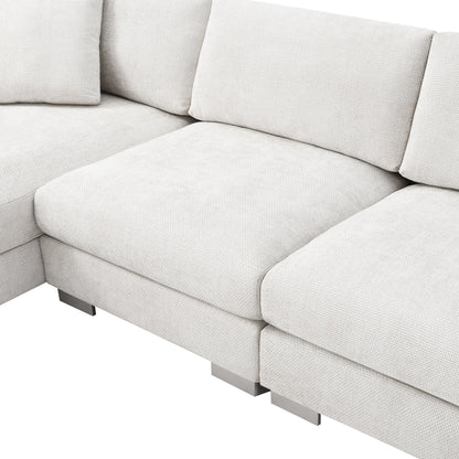 Canapé d'angle Cloud, ensemble de canapé de luxe en forme de L avec 2 coussins offerts, mobilier d'intérieur 4 places en chenille avec méridienne surdimensionnée