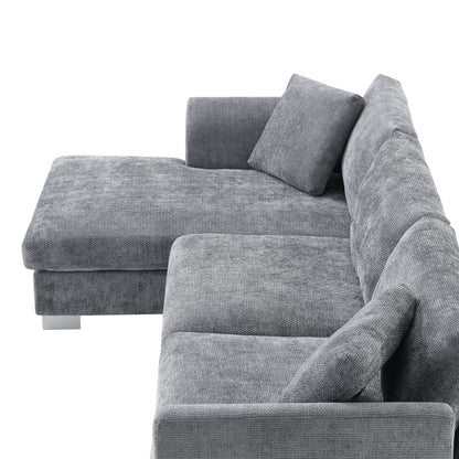Canapé d'angle Cloud, ensemble de canapé de luxe en forme de L avec 2 coussins offerts, mobilier d'intérieur 4 places en chenille avec méridienne surdimensionnée