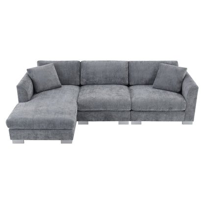 Canapé d'angle Cloud, ensemble de canapé de luxe en forme de L avec 2 coussins offerts, mobilier d'intérieur 4 places en chenille avec méridienne surdimensionnée