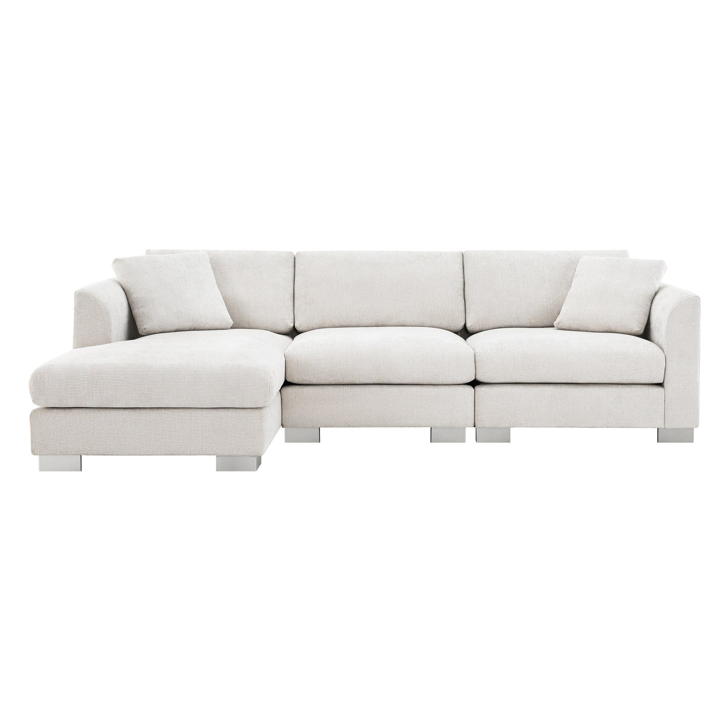 Canapé d'angle Cloud, ensemble de canapé de luxe en forme de L avec 2 coussins offerts, mobilier d'intérieur 4 places en chenille avec méridienne surdimensionnée