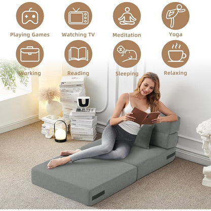 Canapé-lit convertible pliant - Fauteuil-lit moderne en lin avec oreiller et matelas pliable pour salon/chambre d'étudiant/chambre d'amis