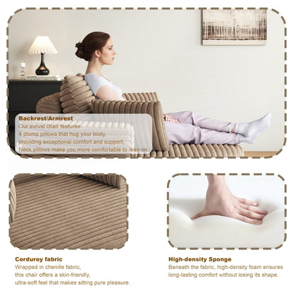 Fauteuil pivotant simple en velours côtelé et mousse chenille