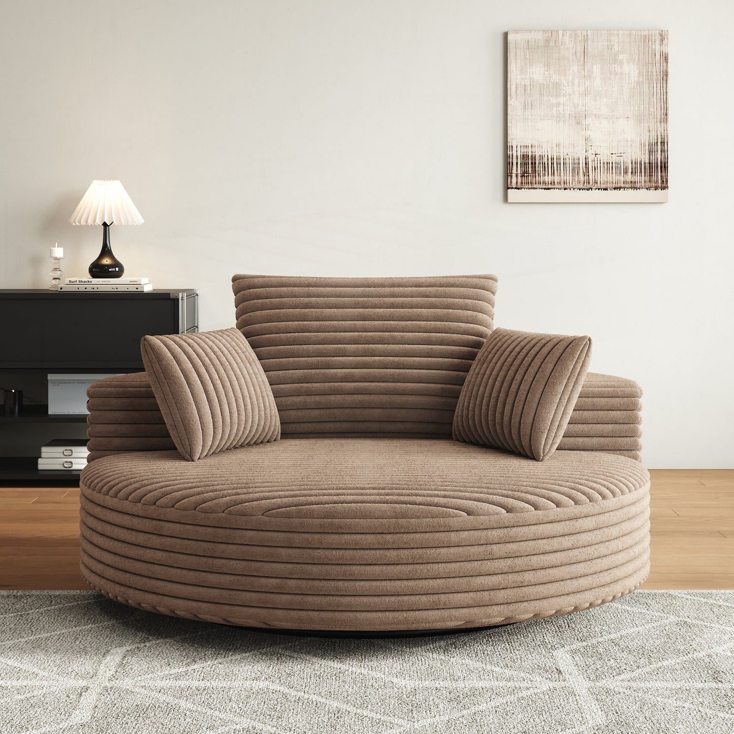 Fauteuil pivotant simple en velours côtelé et mousse chenille
