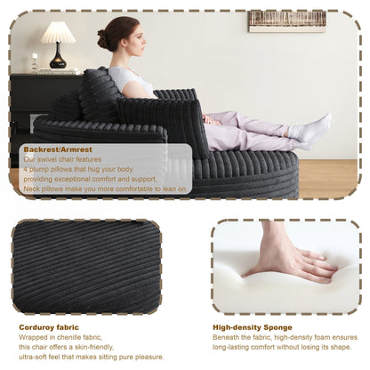 Fauteuil pivotant simple en velours côtelé et mousse chenille