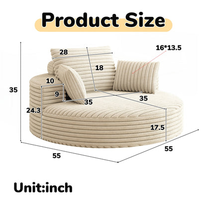 Fauteuil pivotant simple en velours côtelé et mousse chenille