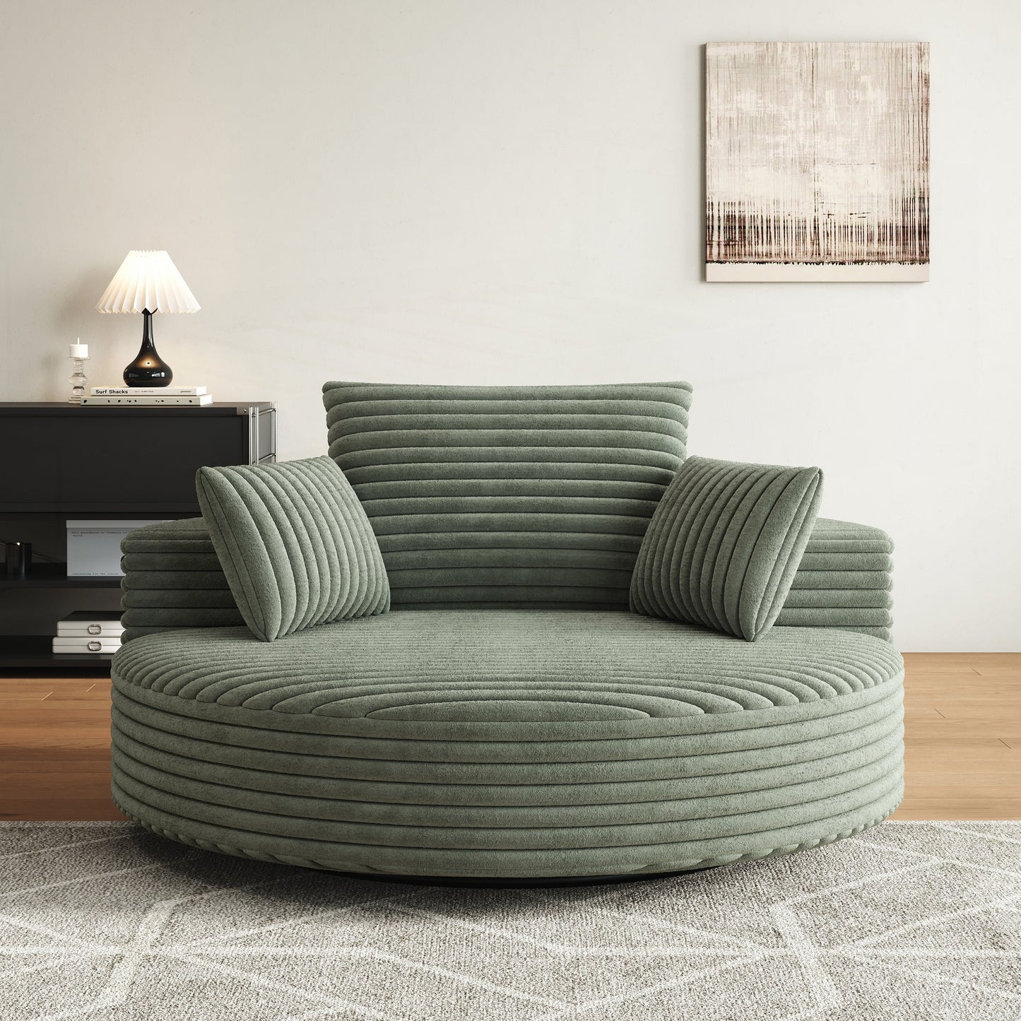 Fauteuil pivotant simple en velours côtelé et mousse chenille