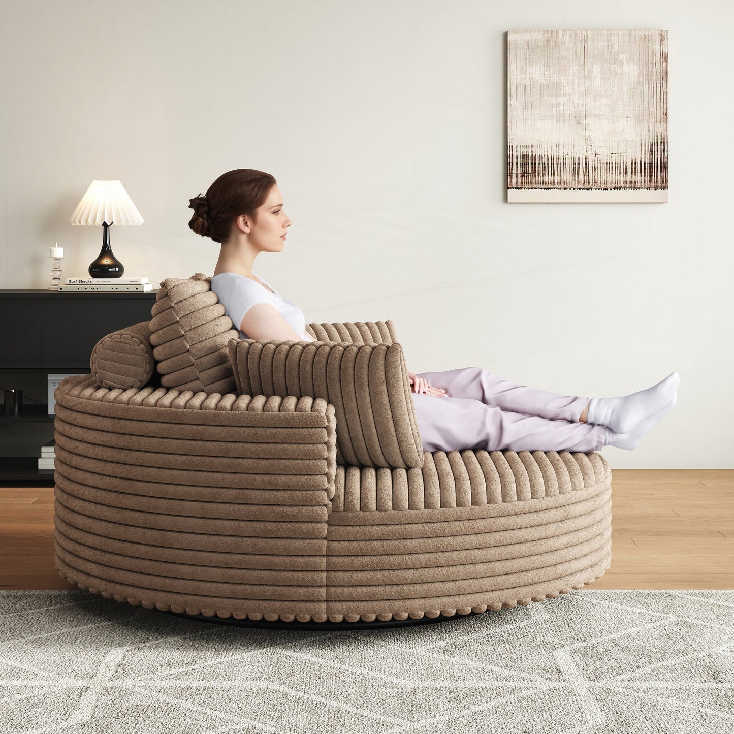 Fauteuil pivotant simple en velours côtelé et mousse chenille