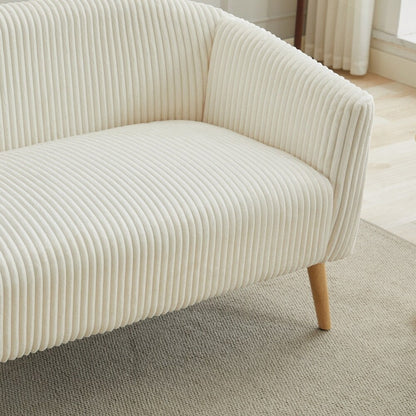 Canapé 2 places recouvert de tissu velours côtelé avec pieds en noyer