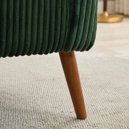 Canapé 2 places recouvert de tissu velours côtelé avec pieds en noyer