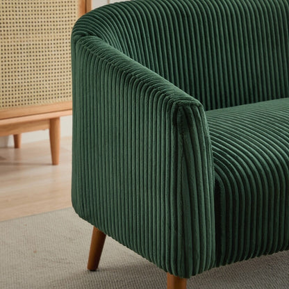 Canapé 2 places recouvert de tissu velours côtelé avec pieds en noyer