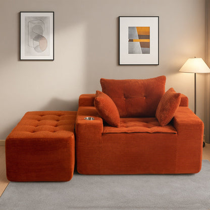 Canapé en velours côtelé avec pouf intégré et mousse à mémoire de forme - 123 cm (L) x 172 cm (l) x 62 cm (H)