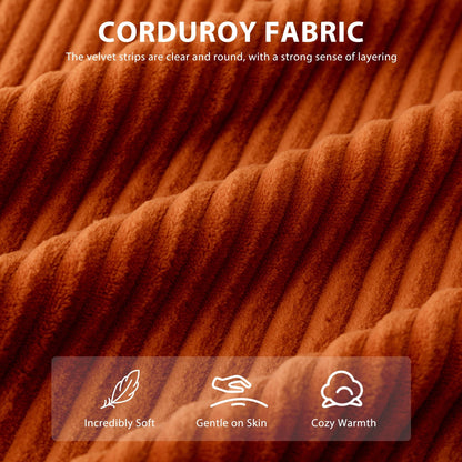 Canapé en velours côtelé avec pouf intégré et mousse à mémoire de forme - 123 cm (L) x 172 cm (l) x 62 cm (H)