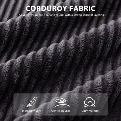 Canapé en velours côtelé avec pouf intégré et mousse à mémoire de forme - 123 cm (L) x 172 cm (l) x 62 cm (H)