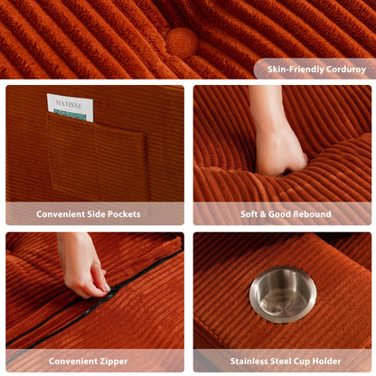 Canapé en velours côtelé avec pouf intégré et mousse à mémoire de forme - 123 cm (L) x 172 cm (l) x 62 cm (H)