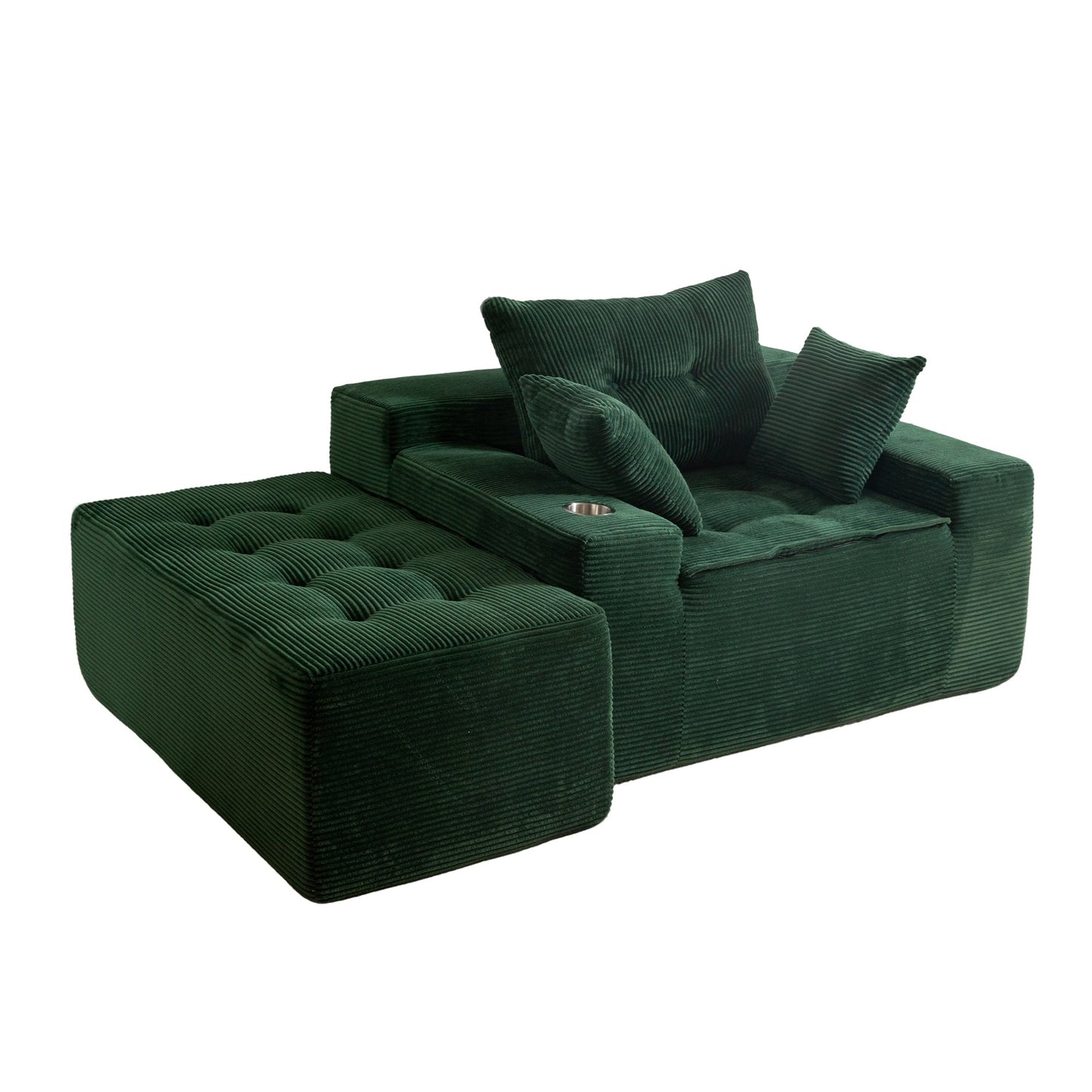 Canapé en velours côtelé avec pouf intégré et mousse à mémoire de forme - 123 cm (L) x 172 cm (l) x 62 cm (H)