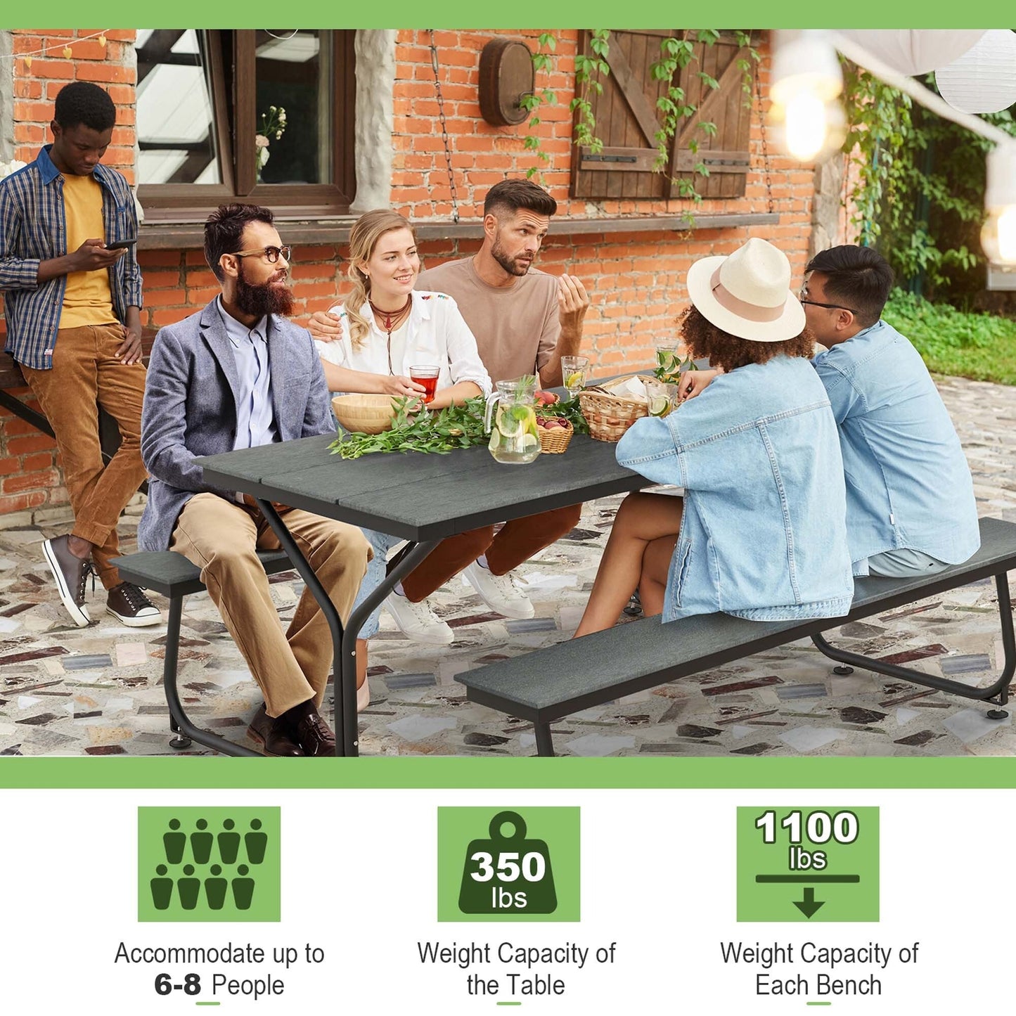 Ensemble table et banc de pique-nique Costway 1,8 m (6 pi) en PEHD robuste pour l'extérieur - Voir les détails