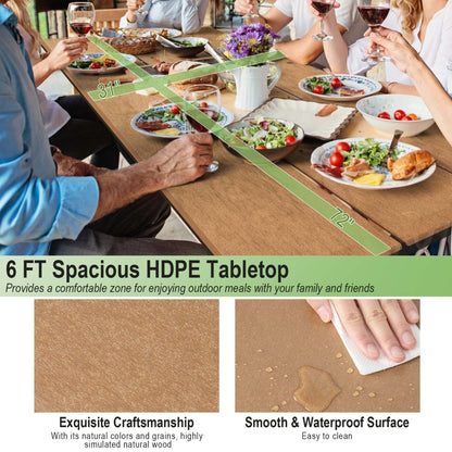 Ensemble table et banc de pique-nique Costway 1,8 m (6 pi) en PEHD robuste pour l'extérieur - Voir les détails