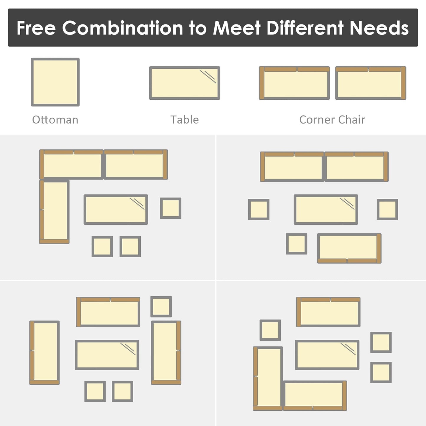 Ensemble de salle à manger d'extérieur Costway 7 pièces en rotin, comprenant canapé d'angle, pouf et fauteuil - Voir les détails