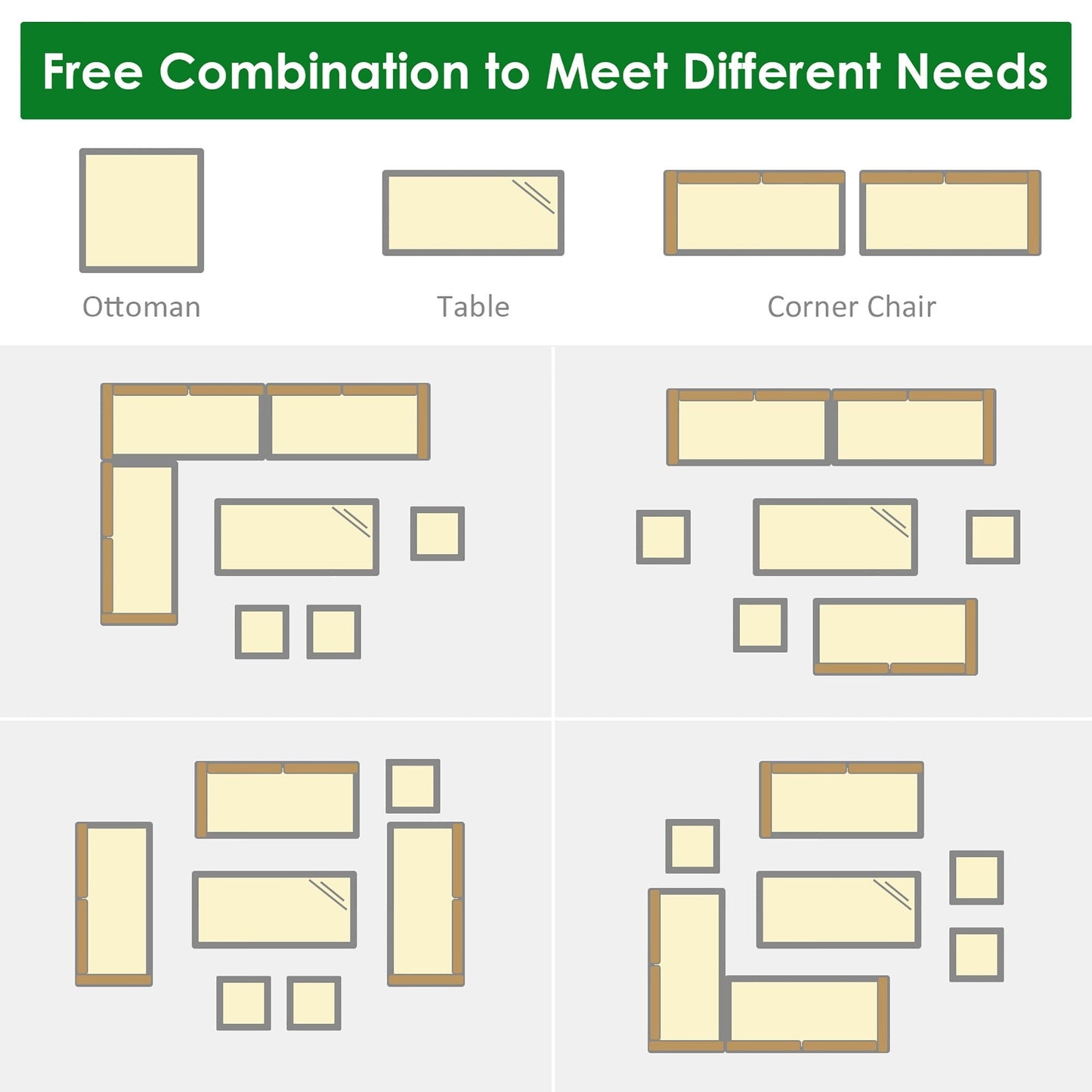 Ensemble de salle à manger d'extérieur Costway 7 pièces en rotin, comprenant canapé d'angle, pouf et fauteuil - Voir les détails