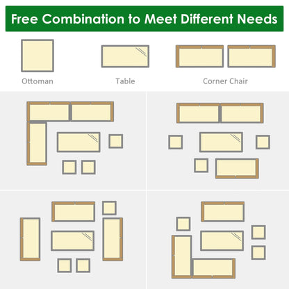 Ensemble de salle à manger d'extérieur Costway 7 pièces en rotin, comprenant canapé d'angle, pouf et fauteuil - Voir les détails