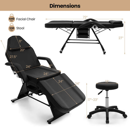 Lit de massage Costway 72 avec tabouret hydraulique et dossier réglable.
