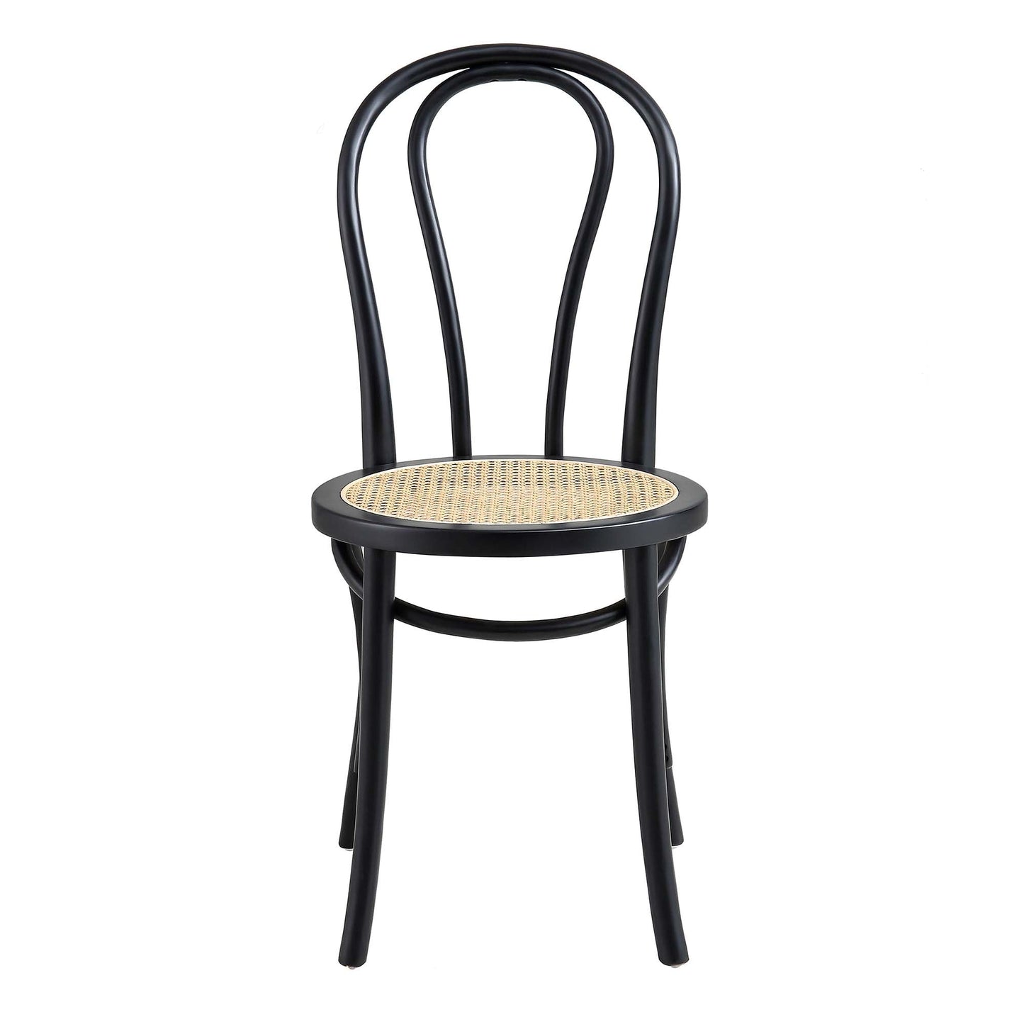 Chaise de salle à manger Camille en bois d'orme et rotin courbé, noire