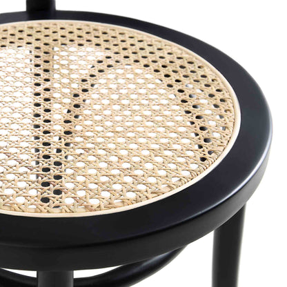 Chaise de salle à manger Camille en bois d'orme et rotin courbé, noire