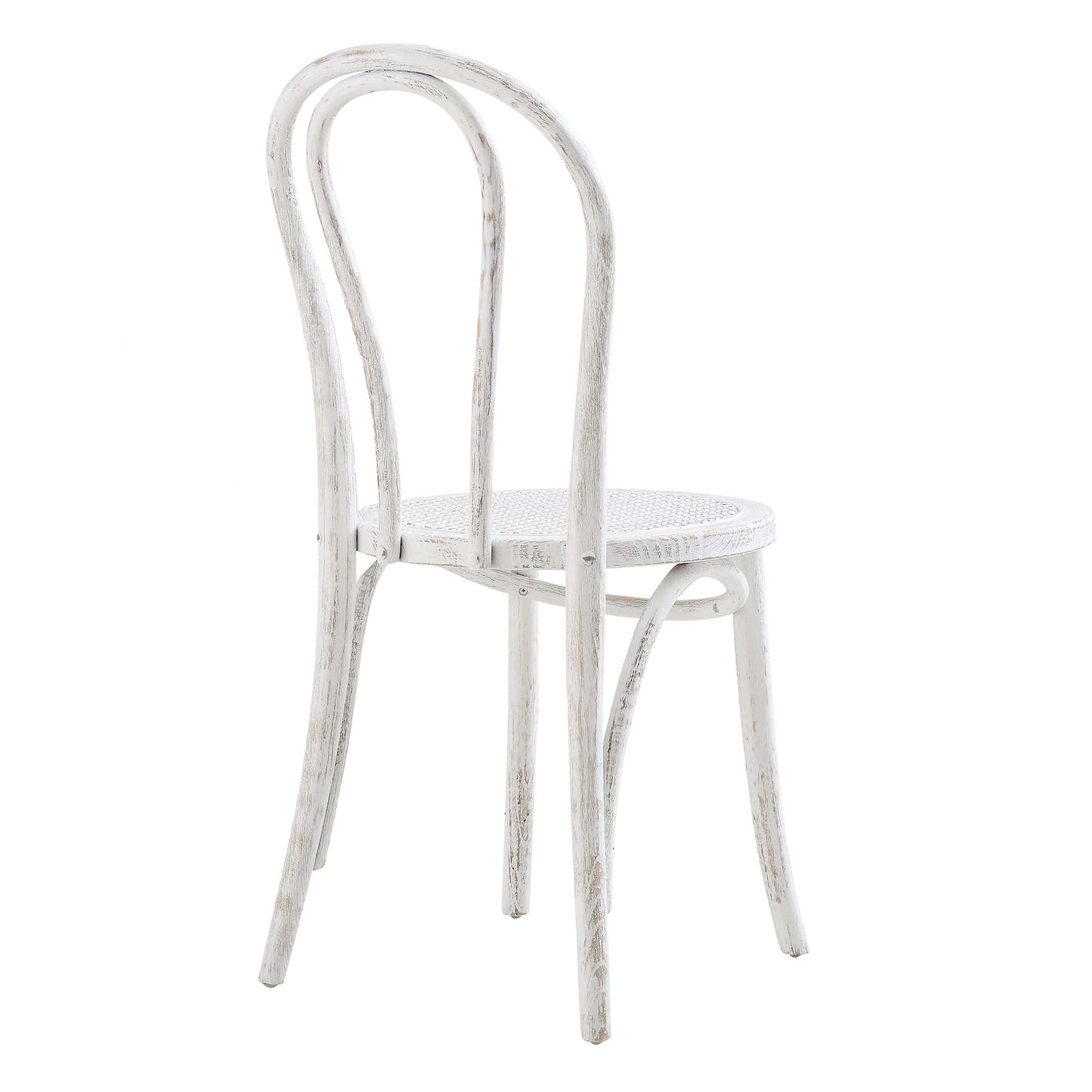 Chaise de salle à manger Camille en bois d'orme et rotin courbé, blanc vieilli